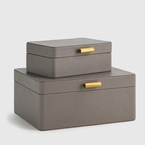 New! QUINCE Grey Shagreen Leather Decorative Boxes (Set of 2) 5889